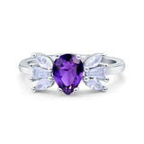 Teardrop Pear Art Deco Wedding Engagement Ring Simulated Cubic Zirconia 925 Sterling Silver