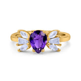 Teardrop Pear Art Deco Wedding Engagement Ring Simulated Cubic Zirconia 925 Sterling Silver