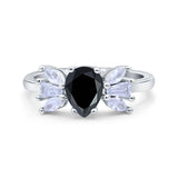 Teardrop Pear Art Deco Wedding Engagement Ring Simulated Cubic Zirconia 925 Sterling Silver