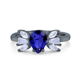 Teardrop Pear Art Deco Wedding Engagement Ring Simulated Cubic Zirconia 925 Sterling Silver