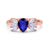 Teardrop Pear Art Deco Wedding Engagement Ring Simulated Cubic Zirconia 925 Sterling Silver