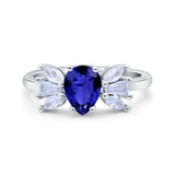 Teardrop Pear Art Deco Wedding Engagement Ring Simulated Cubic Zirconia 925 Sterling Silver