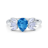 Teardrop Pear Art Deco Wedding Engagement Ring Simulated Cubic Zirconia 925 Sterling Silver