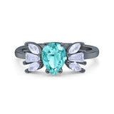 Teardrop Pear Art Deco Wedding Engagement Ring Simulated Cubic Zirconia 925 Sterling Silver