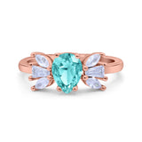 Teardrop Pear Art Deco Wedding Engagement Ring Simulated Cubic Zirconia 925 Sterling Silver