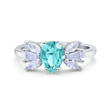 Teardrop Pear Art Deco Wedding Engagement Ring Simulated Cubic Zirconia 925 Sterling Silver