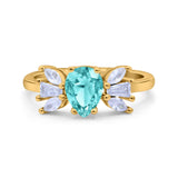 Teardrop Pear Art Deco Wedding Engagement Ring Simulated Cubic Zirconia 925 Sterling Silver