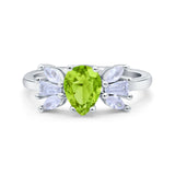 Teardrop Pear Art Deco Wedding Engagement Ring Simulated Cubic Zirconia 925 Sterling Silver