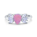 Teardrop Pear Art Deco Wedding Engagement Ring Simulated Cubic Zirconia 925 Sterling Silver