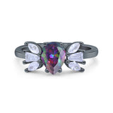 Teardrop Pear Art Deco Wedding Engagement Ring Simulated Cubic Zirconia 925 Sterling Silver