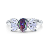 Teardrop Pear Art Deco Wedding Engagement Ring Simulated Cubic Zirconia 925 Sterling Silver