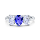 Teardrop Pear Art Deco Wedding Engagement Ring Simulated Cubic Zirconia 925 Sterling Silver