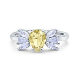 Teardrop Pear Art Deco Wedding Engagement Ring Simulated Cubic Zirconia 925 Sterling Silver