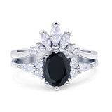 Two Piece Oval Vintage Style Bridal Engagement Ring Cubic Zirconia 925 Sterling Silver