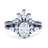 Two Piece Oval Vintage Style Bridal Engagement Ring Cubic Zirconia 925 Sterling Silver