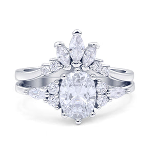 Two Piece Oval Vintage Style Bridal Engagement Ring Cubic Zirconia 925 Sterling Silver