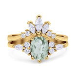 Art Deco Oval Natural Green Amethyst Engagement Ring Bridal Set