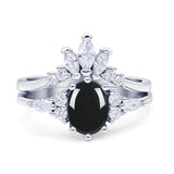 Art Deco Oval Natural Black Onyx Engagement Ring Bridal Set