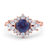 Art Deco Round Lab Alexandrite Engagement Ring With CZ Accents