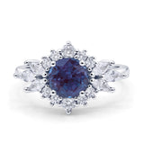 Art Deco Round Lab Alexandrite Engagement Ring With CZ Accents
