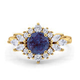 Art Deco Round Lab Alexandrite Engagement Ring With CZ Accents