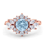 Art Deco Round Natural Aquamarine Engagement Ring With CZ Accents