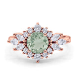 Art Deco Round Natural Green Amethyst Engagement Ring With CZ Accents