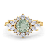 Art Deco Round Natural Green Amethyst Engagement Ring With CZ Accents