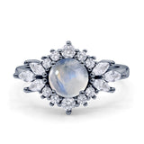 Art Deco Round Natural Moonstone Engagement Ring With CZ Accents