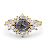 Art Deco Round Natural Rutilated Quartz Engagement Ring With CZ Accents