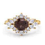 Art Deco Round Natural Smoky Quartz Engagement Ring With CZ Accents