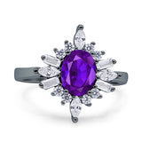 Vintage Style Oval Engagement Ring Simulated Cubic Zirconia 925 Sterling Silver