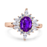 Vintage Style Oval Engagement Ring Simulated Cubic Zirconia 925 Sterling Silver