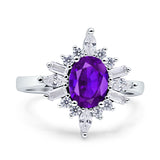 Vintage Style Oval Engagement Ring Simulated Cubic Zirconia 925 Sterling Silver