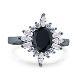 Vintage Style Oval Engagement Ring Simulated Cubic Zirconia 925 Sterling Silver