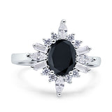 Vintage Style Oval Engagement Ring Simulated Cubic Zirconia 925 Sterling Silver