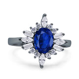 Vintage Style Oval Engagement Ring Simulated Cubic Zirconia 925 Sterling Silver