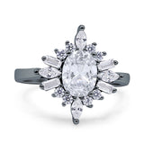 Vintage Style Oval Engagement Ring Simulated Cubic Zirconia 925 Sterling Silver