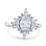 Vintage Style Oval Engagement Ring Simulated Cubic Zirconia 925 Sterling Silver