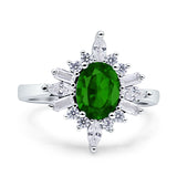 Vintage Style Oval Engagement Ring Simulated Cubic Zirconia 925 Sterling Silver