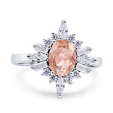 Vintage Style Oval Engagement Ring Simulated Cubic Zirconia 925 Sterling Silver