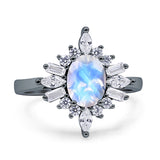 Vintage Style Halo Oval Natural Moonstone Engagement Ring