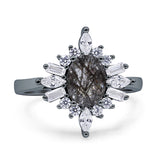 Vintage Style Halo Oval Natural Rutilated Quartz Engagement Ring