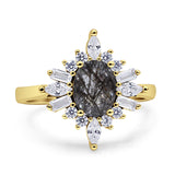 Vintage Style Halo Oval Natural Rutilated Quartz Engagement Ring
