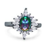 Vintage Style Oval Engagement Ring Simulated Cubic Zirconia 925 Sterling Silver