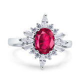 Vintage Style Oval Engagement Ring Simulated Cubic Zirconia 925 Sterling Silver