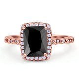 Art Deco Accent Halo Radiant Engagement Ring Cubic Zirconia 925 Sterling Silver
