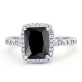 Art Deco Accent Halo Radiant Engagement Ring Cubic Zirconia 925 Sterling Silver