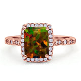 Art Deco Accent Halo Radiant Engagement Ring Cubic Zirconia 925 Sterling Silver