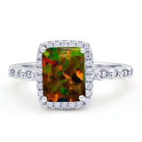 Art Deco Accent Halo Radiant Engagement Ring Cubic Zirconia 925 Sterling Silver